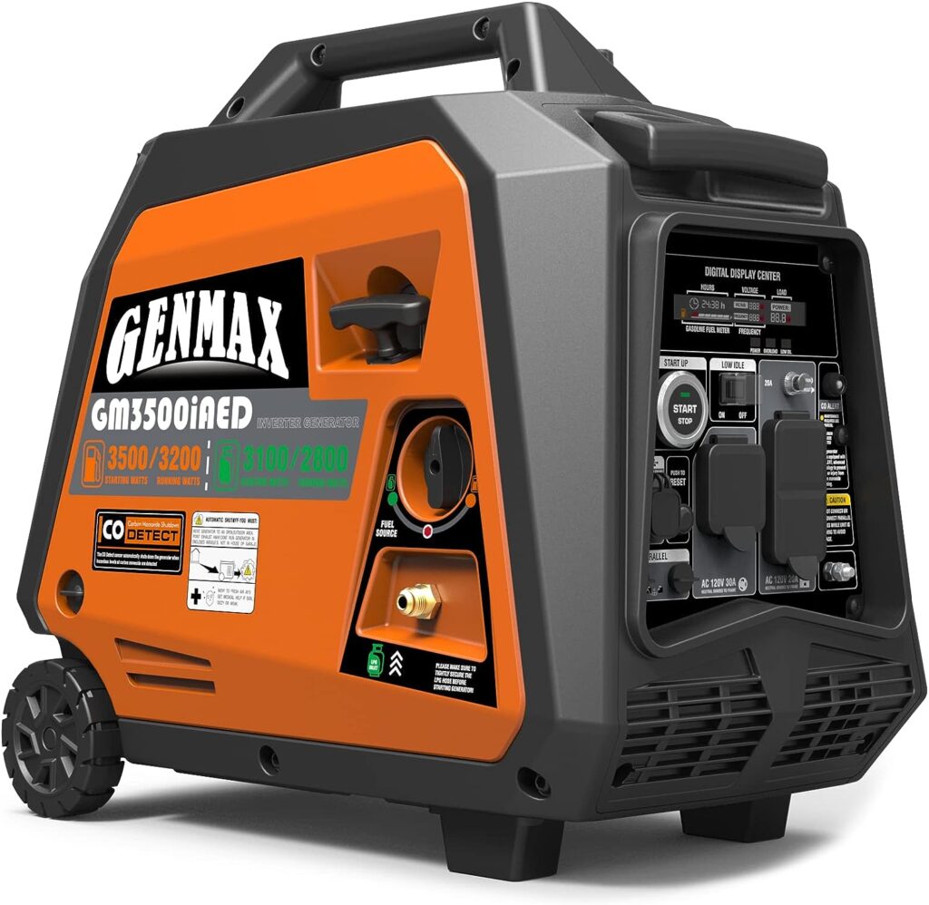 GENMAX Portable Inverter Generator, 3500W Super Quiet Gas or Propane