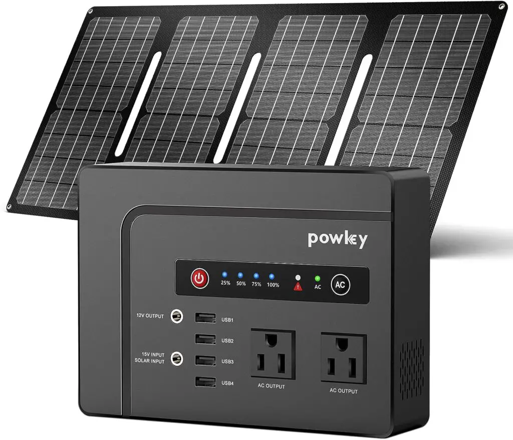 Powkey Solar Generator with Panel, 146Wh/200W Portable Power Station with Solar Panel 40W